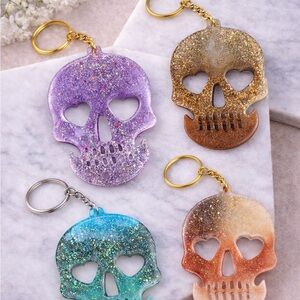 Handmade Skull Resin Keychain - Glitter Accent